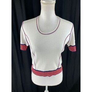 Garland Womens M‎ Cropped Striped Accent Top 70s Vtg Boho Sweat Scoop